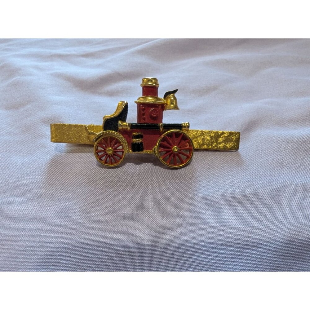 Vintage Gold Tone & Red Fire Engine Tie Clip